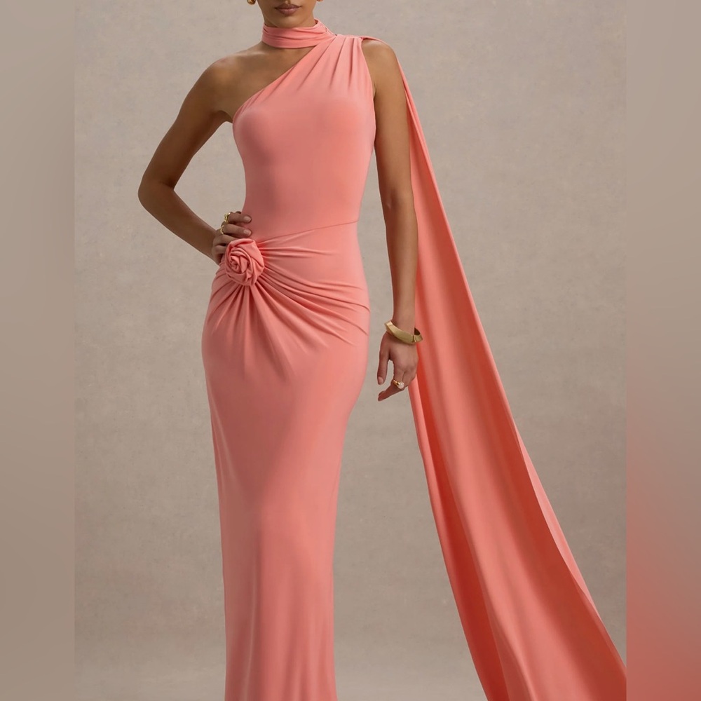Chic One-Shoulder Coral Dress